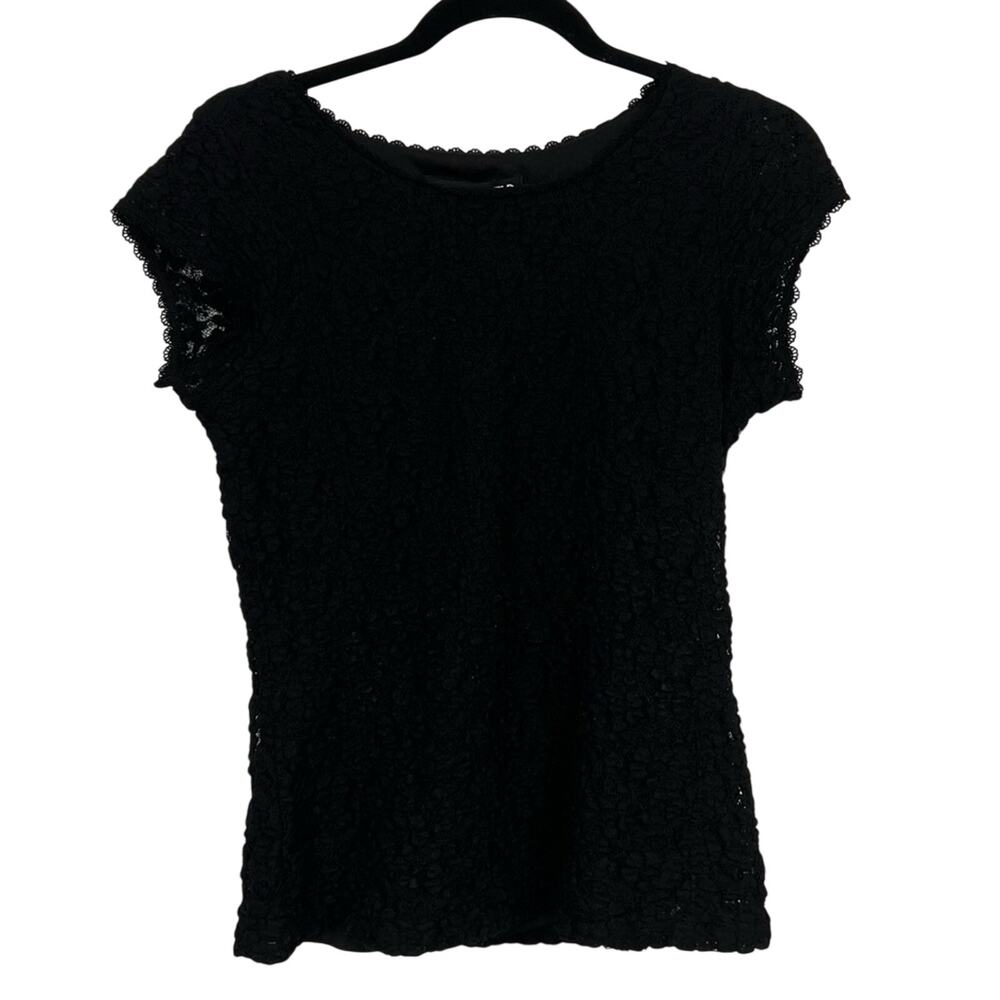 Karl Lagerfeld Paris Black Lace Short Sleeve Blouse S Whimsygoth Girly Top